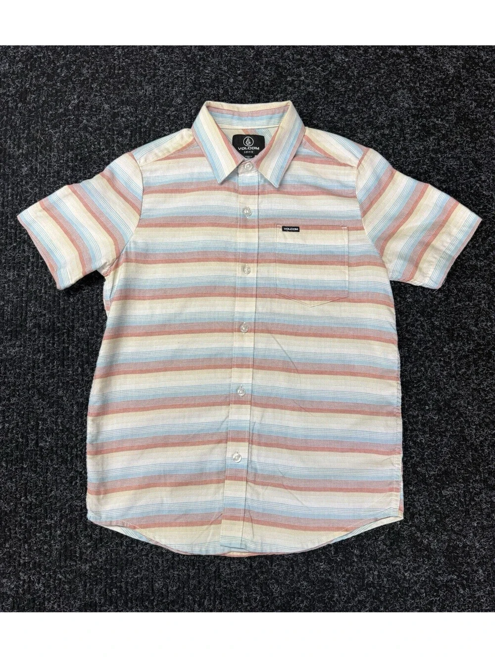 Volcom Boys Short Sleeve Striped Collared Button-Up Shirt Multicolor Size 10
